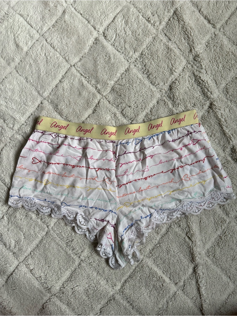 Victoria's Secret | Rainbow Angel Script Lace Trim Sleep Shorts | Size Medium